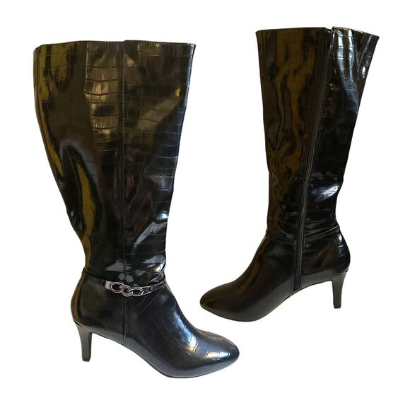 Karen Scott Boots Women Black SZ 7.5M Hanna Croc Wide-Calf Knee High Silver - Picture 5 of 15